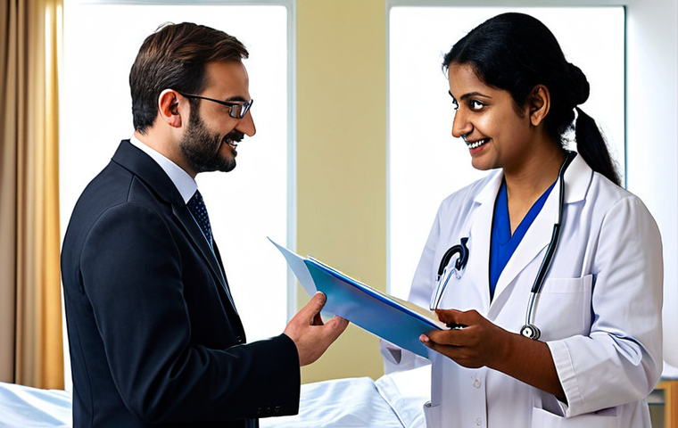 ** A friendly doctor in a Luxembourg hospital, consulting with a patient (Bengali family). Focus on conveying trust and accessibility. Include subtle Luxembourgish architectural elements in the background. Caption suggestion: "Quality healthcare is accessible in Luxembourg hospitals. Appointments are easy to book!"
**